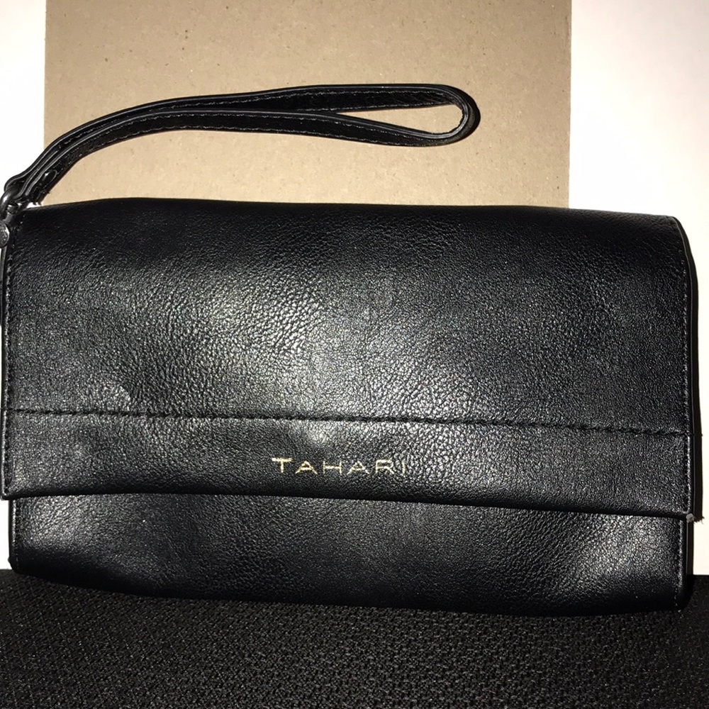 Tahari Black Leather Wristlet Wallet